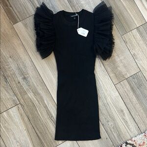 NWT Black Dress with Tulle Sleeves